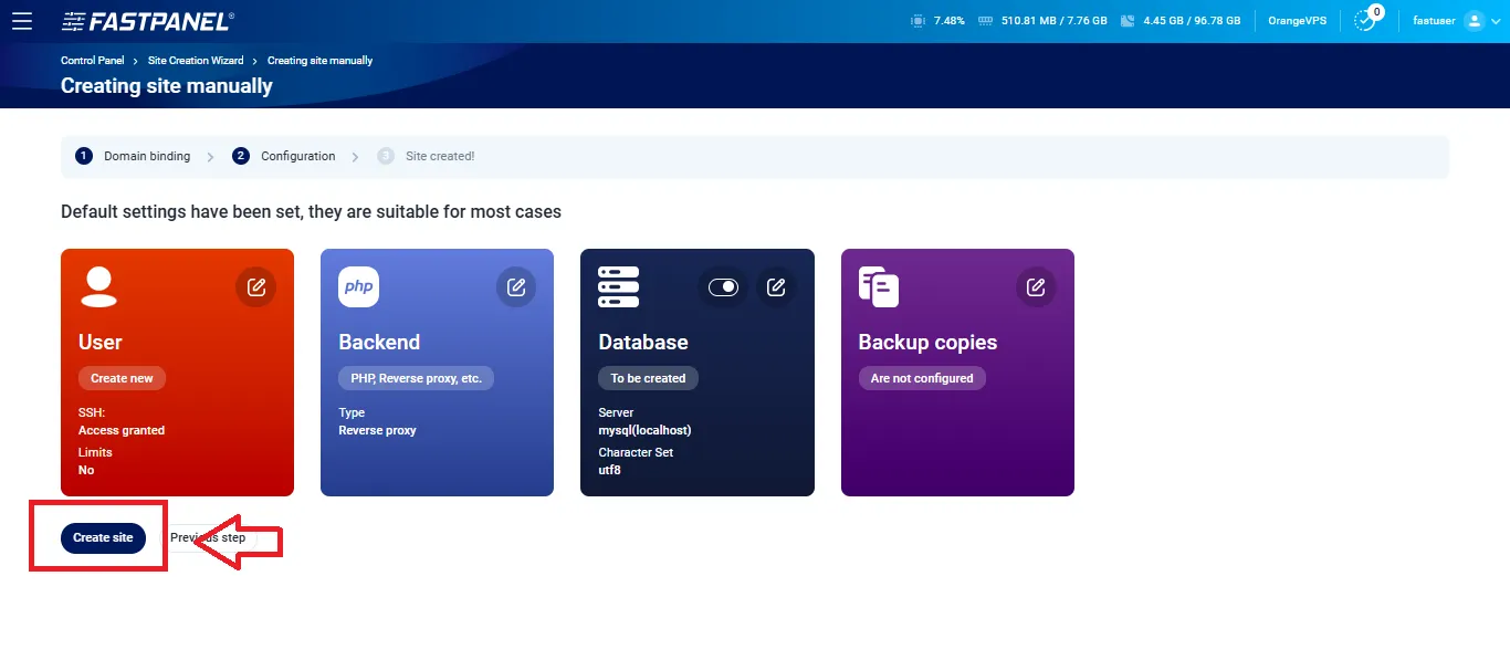 Click Create Site