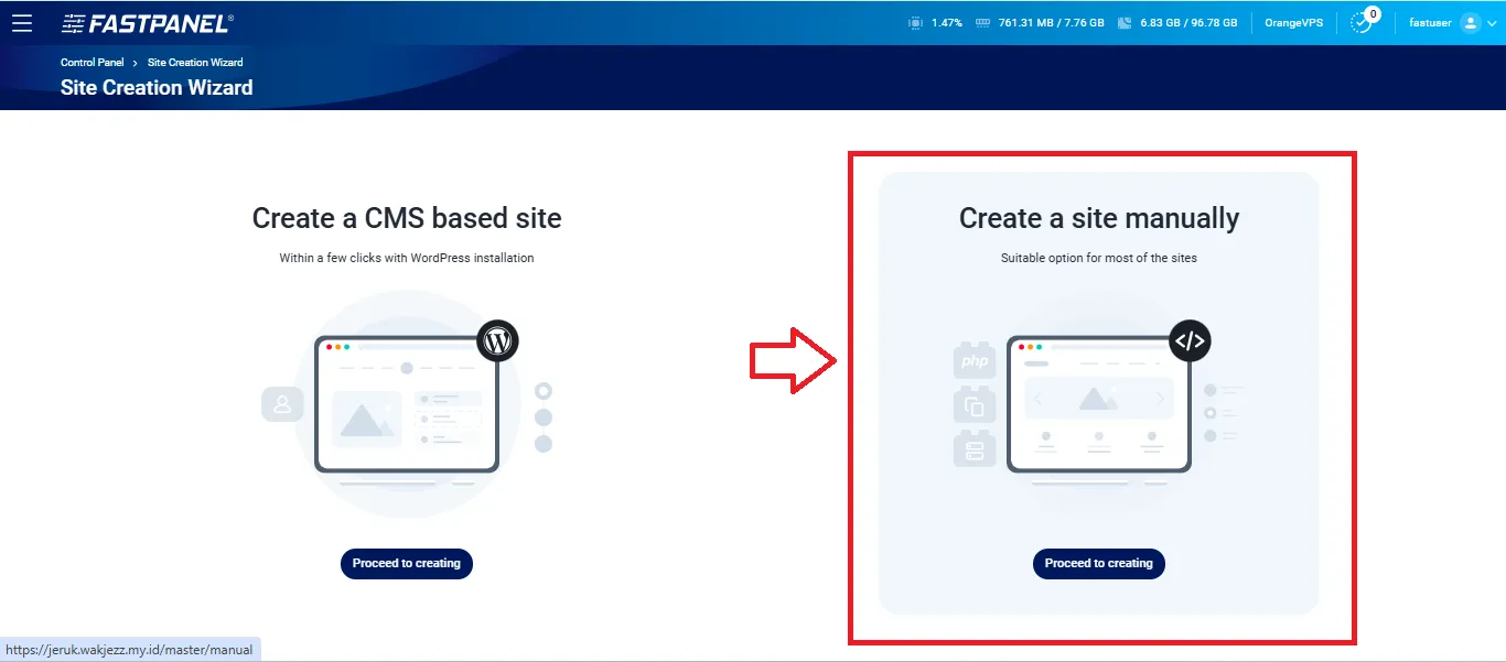 Create a site manually