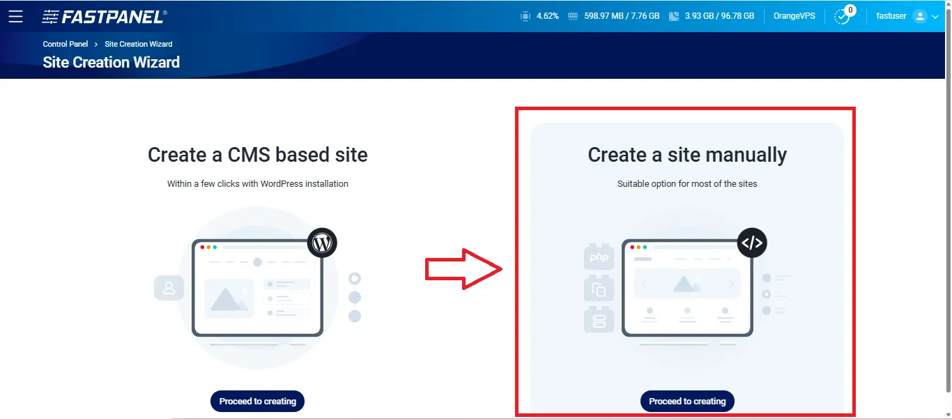 Create a site manually