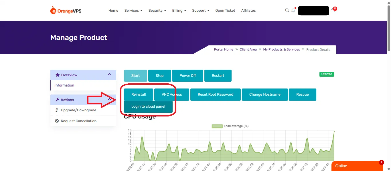 Choose login to cloud panel